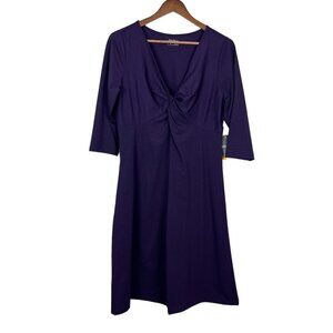 Eddie Bauer Travex Dress Womens L Midi Purple Solstice Twist Knot UPF 50+ V-Neck